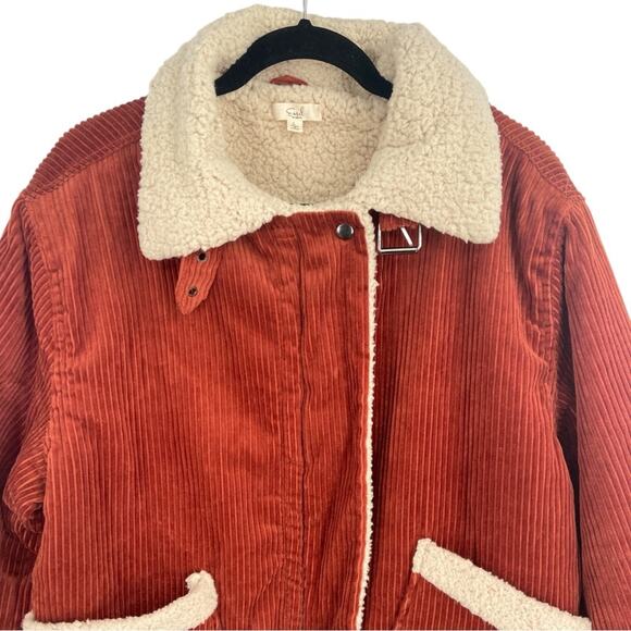 Easel Corduroy Trucker Chore Jacket Sherpa Size Large Rust Orange Red - Picture 2 of 8